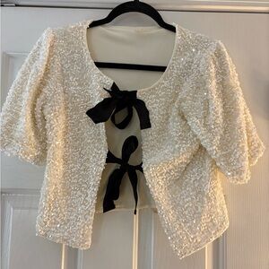 Lucky Brand Sequin Bow Tie Shirt size S